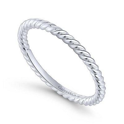 Wedding Ring - 14K White Gold Rolled Metal Design Stackable Band
