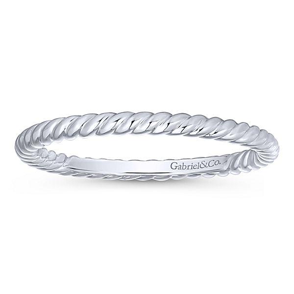 Wedding Ring - 14K White Gold Rolled Metal Design Stackable Band