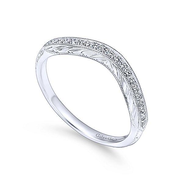 Wedding Ring - 14K White Gold Vintage Curved Diamond Wedding Ring