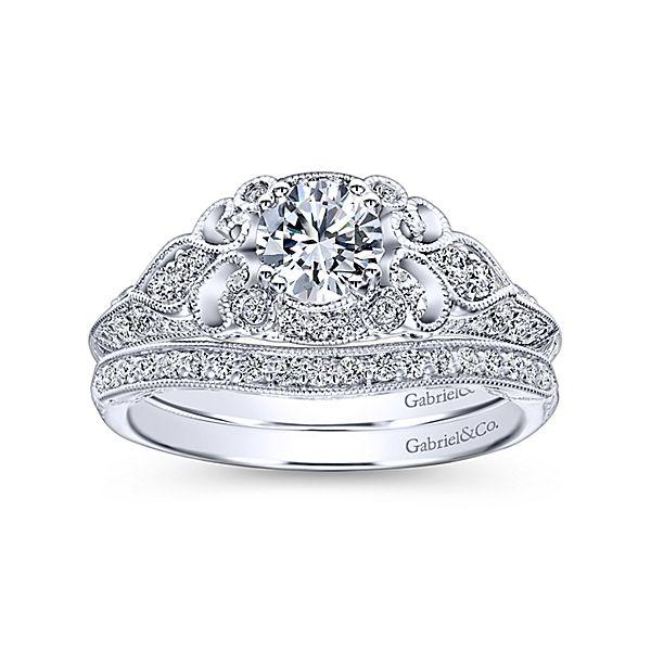 Wedding Ring - 14K White Gold Vintage Curved Diamond Wedding Ring