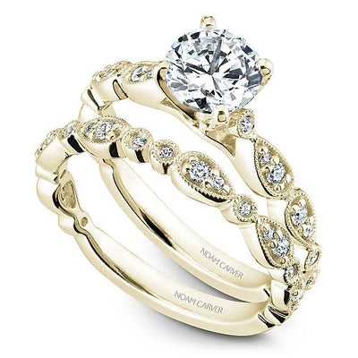 Wedding Ring - 14K Yellow Gold .15cttw Bead Set Stackable Diamond Wedding Band #835B