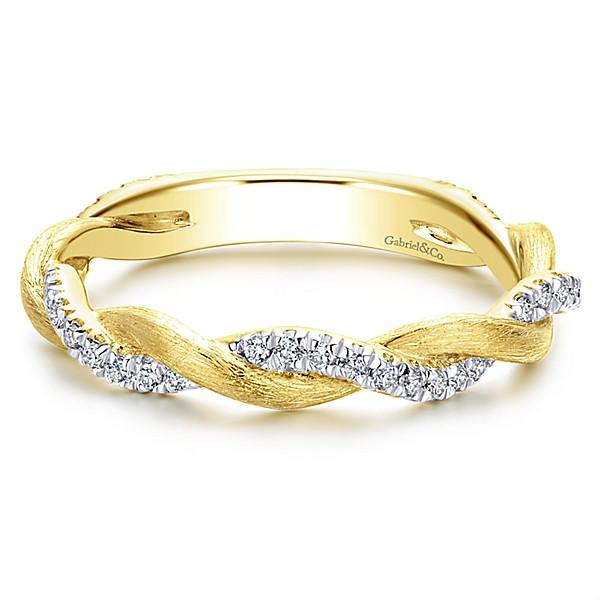 Wedding Ring - 14K Yellow Gold Crossover Woven Diamond Stackable Ring