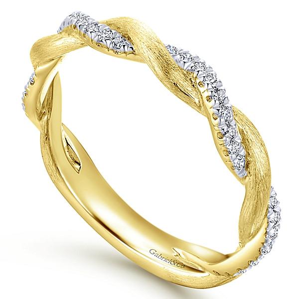Wedding Ring - 14K Yellow Gold Crossover Woven Diamond Stackable Ring