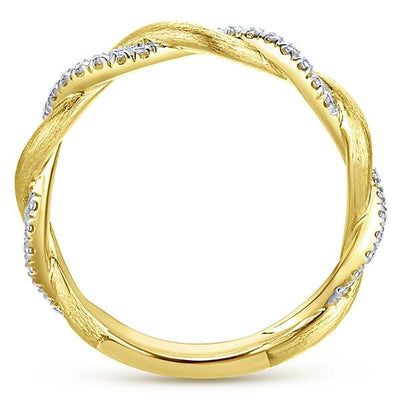 Wedding Ring - 14K Yellow Gold Crossover Woven Diamond Stackable Ring