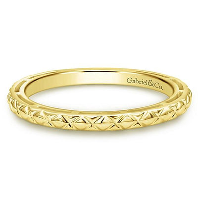 Wedding Ring - 14K Yellow Gold Engraved Stackable Ring