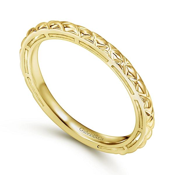 Wedding Ring - 14K Yellow Gold Engraved Stackable Ring