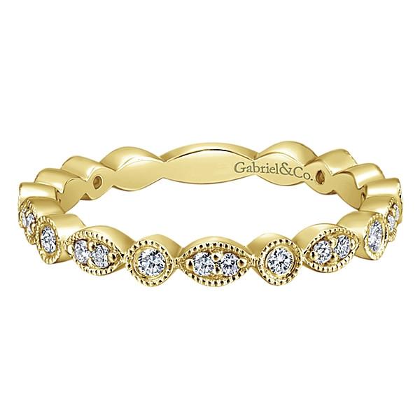 Wedding Ring - 14K Yellow Gold Marquise Shaped Stackable Round Diamond Ring