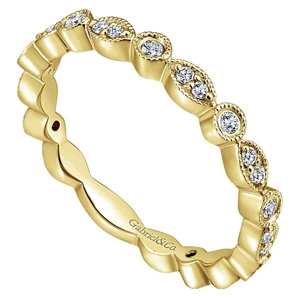 Wedding Ring - 14K Yellow Gold Marquise Shaped Stackable Round Diamond Ring