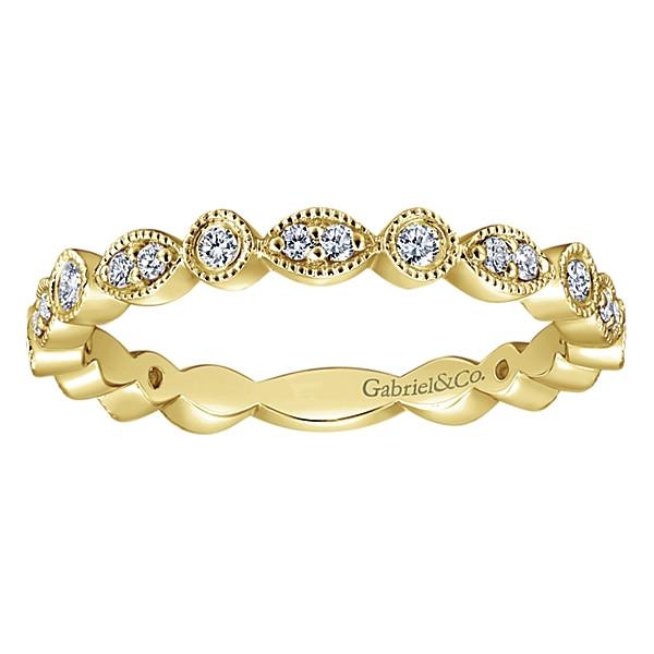 Wedding Ring - 14K Yellow Gold Marquise Shaped Stackable Round Diamond Ring