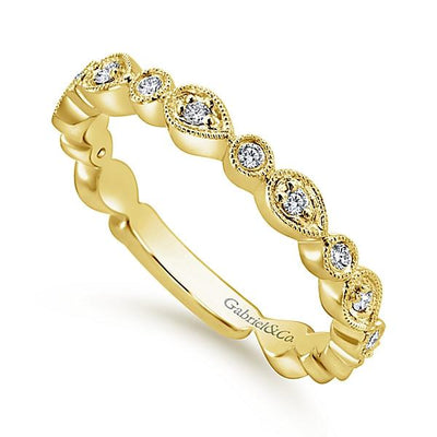 Wedding Ring - 14K Yellow Gold Pear Shaped Stackable Diamond Ring