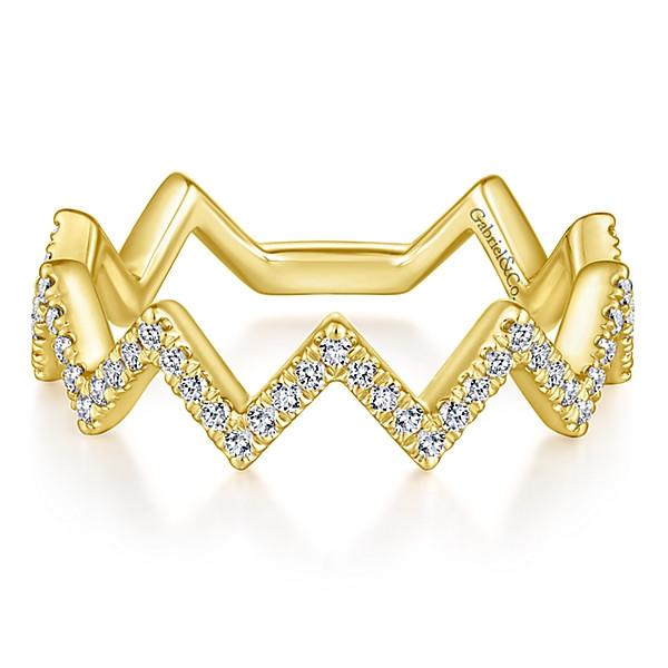 Wedding Ring - 14K Yellow Gold Zig Zag Diamond Stackable Ring