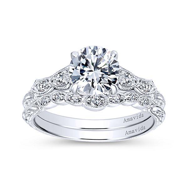 Wedding Ring - 18K White Gold Vintage Inspired Amavida Diamond Wedding Ring