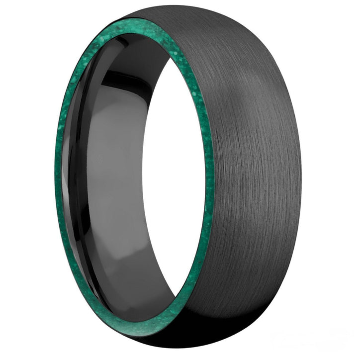 Black Zirconium Domed Band With Malachite Side Inlay