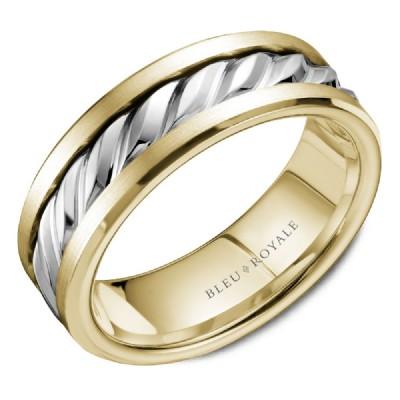 Wedding Ring - Bleu Royale 14K Two Tone 7.5MM Mens Wedding Ring With Beveled Interior