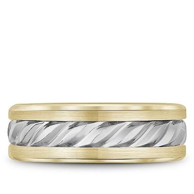 Wedding Ring - Bleu Royale 14K Two Tone 7.5MM Mens Wedding Ring With Beveled Interior
