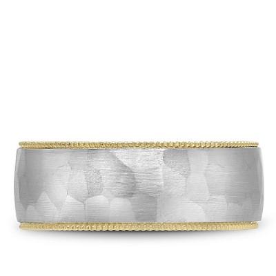 Wedding Ring - Bleu Royale 14K Two-Tone Brushed And Hammered Mens Wedding Ring With Roped Edging