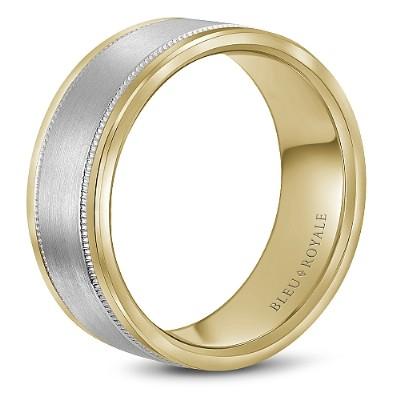 Wedding Ring - Bleu Royale 14K Two-Tone Mens Wedding Ring With Milgrain Accent