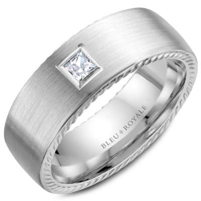 Wedding Ring - Bleu Royale 14K White Gold Men's Wedding Ring With Princess Cut Diamond Accent