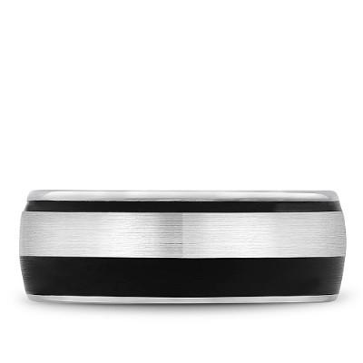 Wedding Ring - Bleu Royale 14K White Gold Mens Wedding Ring With Black Carbon Accent