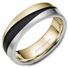 Wedding Ring - Bleu Royale 14K Yellow And White Gold 7MM Mens Wedding Ring With With Waved Tri-tone And Black Carbon Accents