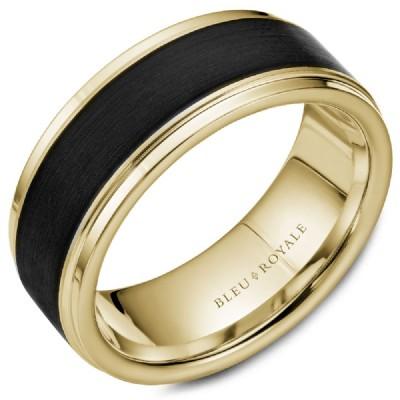 Yellow 18CT gold ring with matte carbon fiber. Gold rounded band. Gold –  Rosler Rings