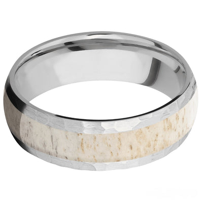 Cobalt Chrome Hammered Domed Wedding Ring with Genuine Elk Antler Inlay