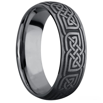 Tantalum Domed Ring with Laser Engraved Celtic Knot Design