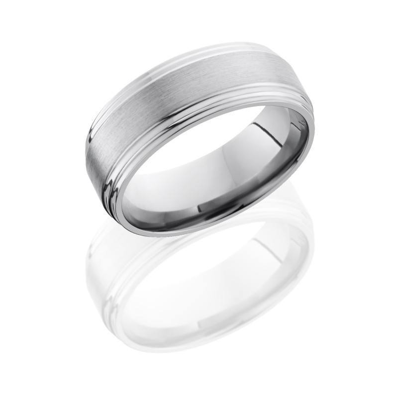 Flat Double Grooved Edges Wedding Band Titanium 8mm Wide